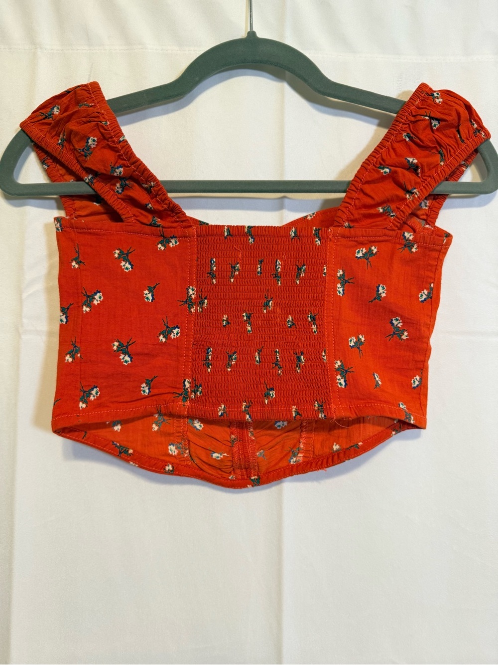 Urban outfitters Red Floral Ruffle-Trim Bustier Crop Top - Picture 3 of 3